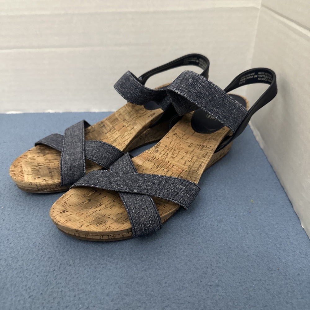 G.‎ H. Bass Blue Lorna Go-To Comfort Faux Cork Wedge Open Toe Sandal - SZ 9M
